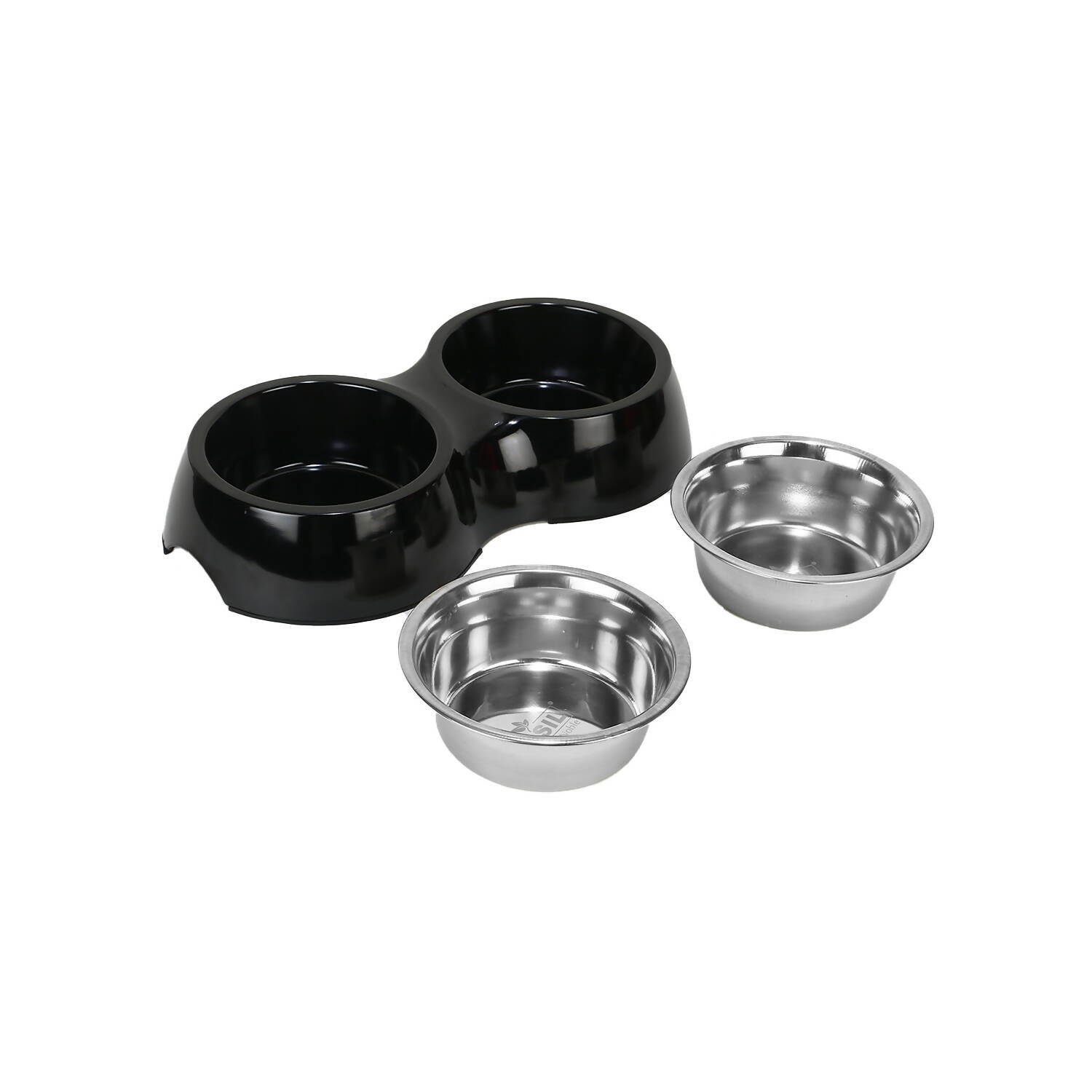 Tails Melamine / Stainless Steel Pet Bowl Black - Large