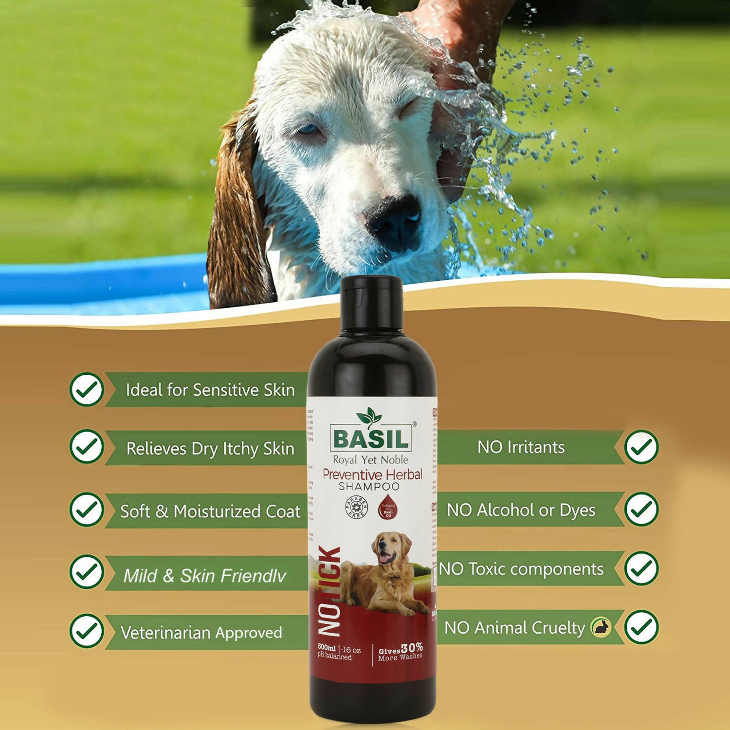 Basil No Tick Preventive Herbal Shampoo For Dogs PetKonnect