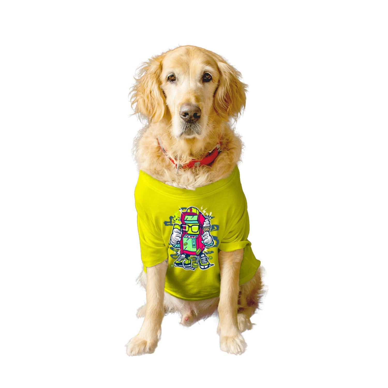 Ruse XX-Small (Chihuahuas, Papillons) / Yellow Ruse Basic Crew Neck "GAME MACHINE" Printed Half Sleeves Dog Tee