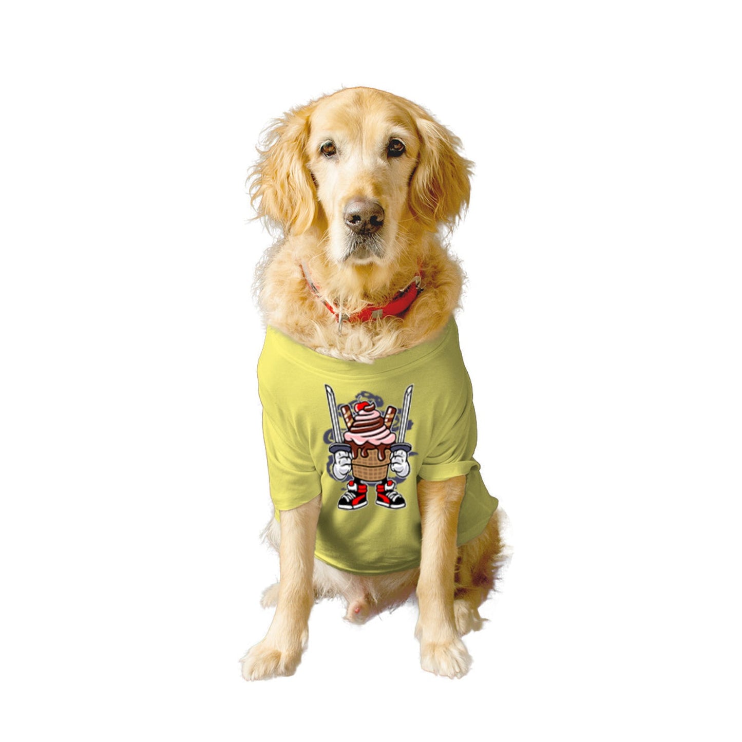 Ruse XX-Small (Chihuahuas, Papillons) / Lemon Tonic Ruse Basic Crew Neck "Ice Cream Ninja" Printed Half Sleeves Dog Tee