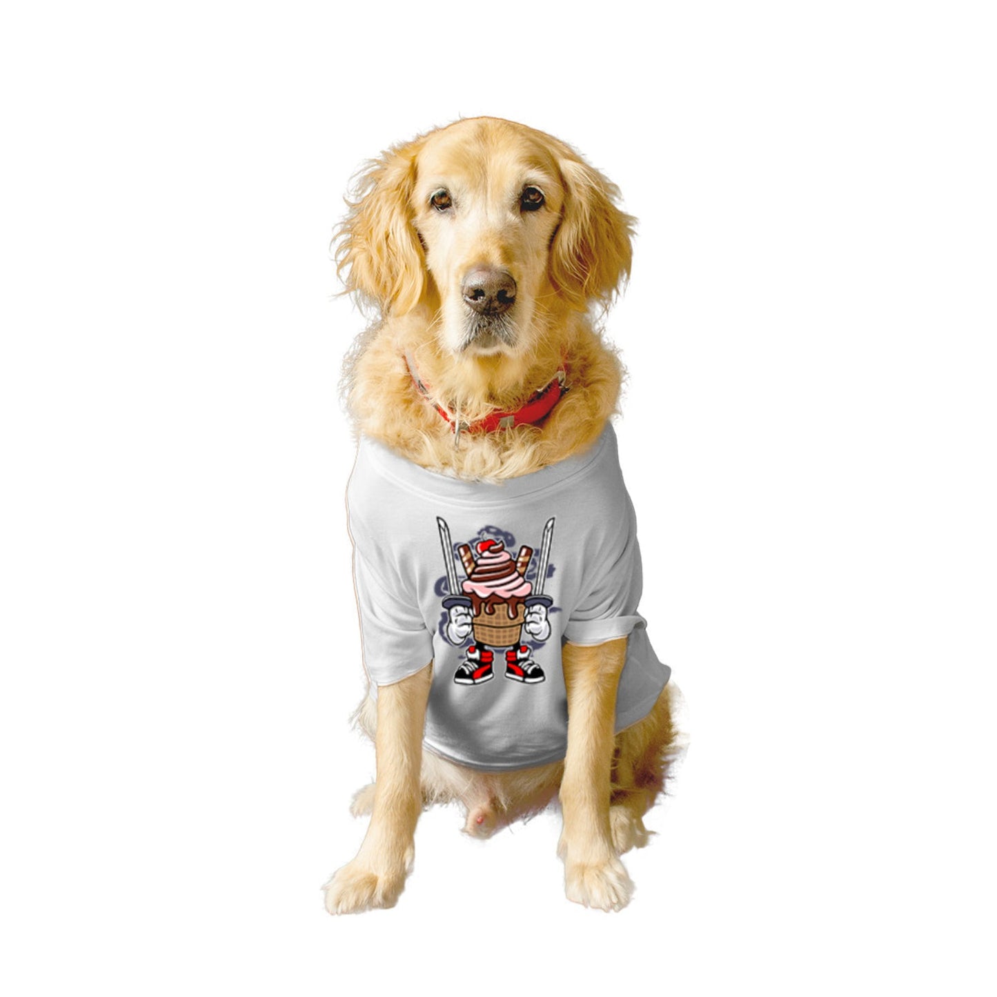 Ruse XX-Small (Chihuahuas, Papillons) / White Ruse Basic Crew Neck "Ice Cream Ninja" Printed Half Sleeves Dog Tee