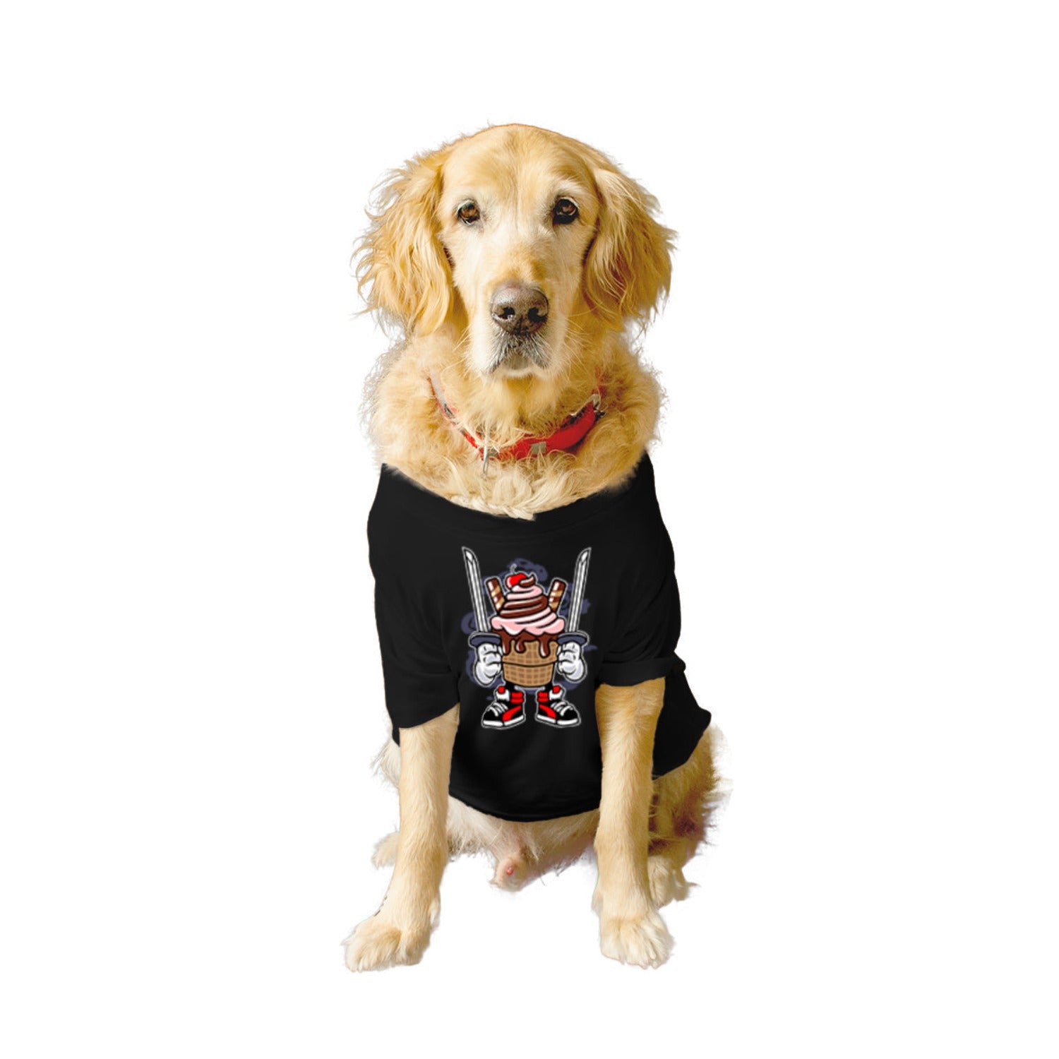 Ruse XX-Small (Chihuahuas, Papillons) / Black Ruse Basic Crew Neck "Ice Cream Ninja" Printed Half Sleeves Dog Tee