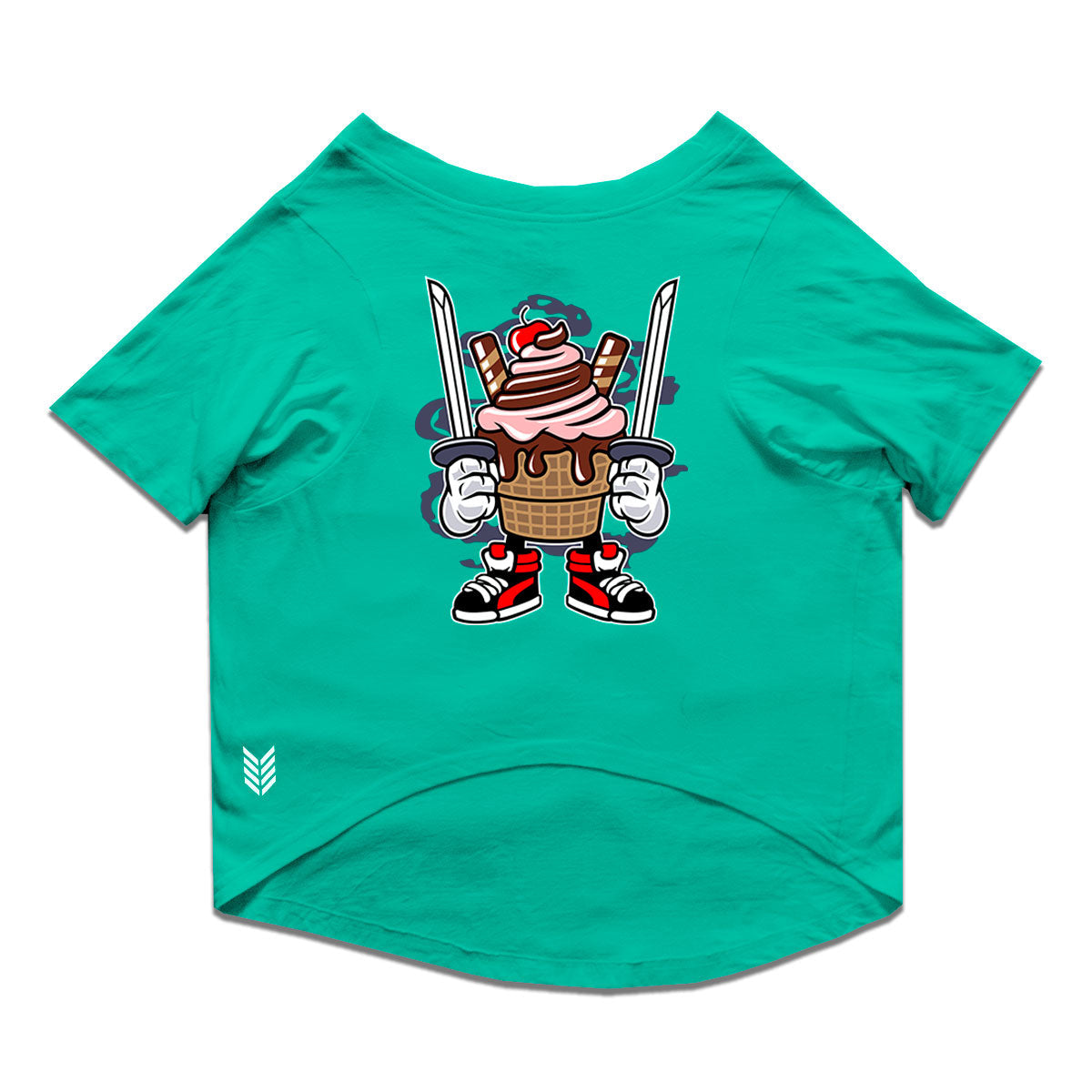 Ruse  / Aqua Green Ruse Basic Crew Neck "Ice Cream Ninja" Printed Half Sleeves Dog Tee12